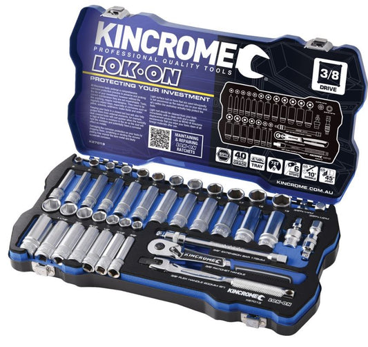 Kincrome LOK-ON Socket Set 45 Piece 3/8" Drive Metric & Imperial K27013 socket Kincrome
