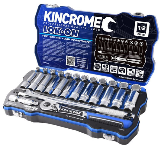 Kincrome Lok-On Socket Set 28 Piece 1/2" Drive Metric K27021 socket Kincrome