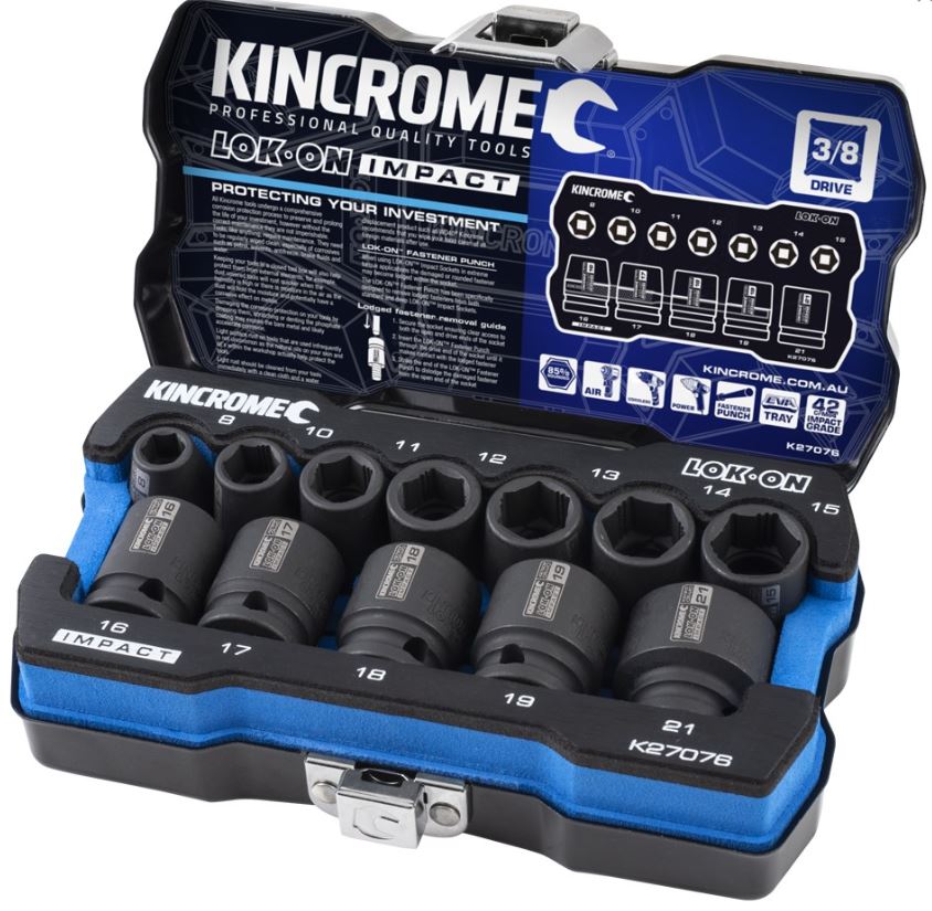 Kincrome LOK-ON Impact Socket Set 12 Piece 3/8" Drive Metric K27076 socket Kincrome