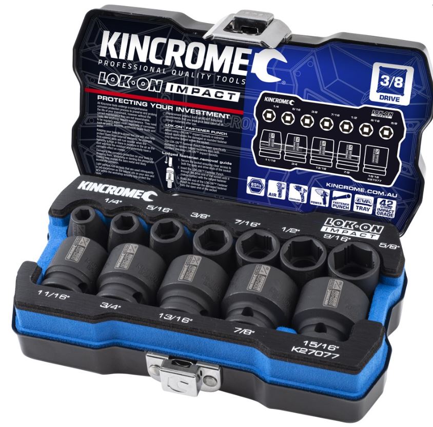 Kincrome LOK-ON Impact Socket Set 12 Piece 3/8" Drive Imperial K27077 socket Kincrome