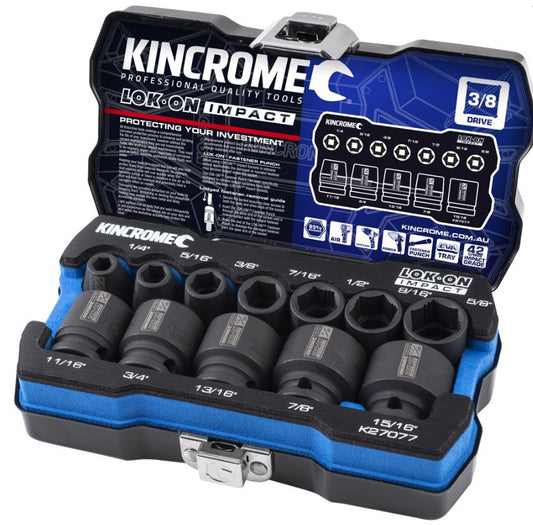 Kincrome LOK-ON Impact Socket Set 12 Piece 3/8" Drive Imperial K27077 socket Kincrome