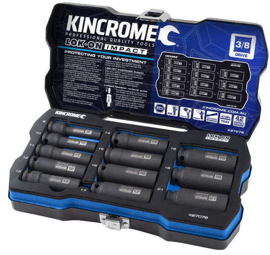 Kincrome LOK-ON Deep Impact Socket Set 12 Piece 3/8" Drive Metric K27078 socket Kincrome