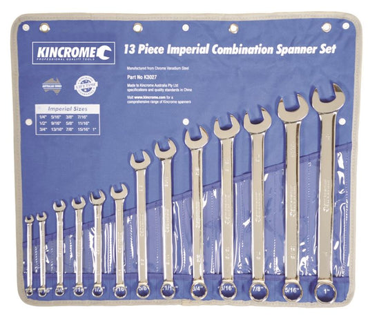 Kincrome Combination Spanner Set 13 Piece Imperial K3027 Spanner Kincrome