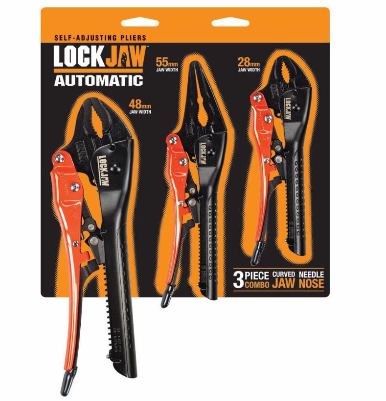 LOCKJAW Locking Plier Set 3 Piece 175/250mm Curved / 200mm Needle L2930001 Plier and Cutters LockJaw
