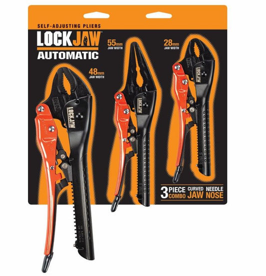 LOCKJAW Locking Plier Set 3 Piece 175/250mm Curved / 200mm Needle L2930001 Plier and Cutters LockJaw