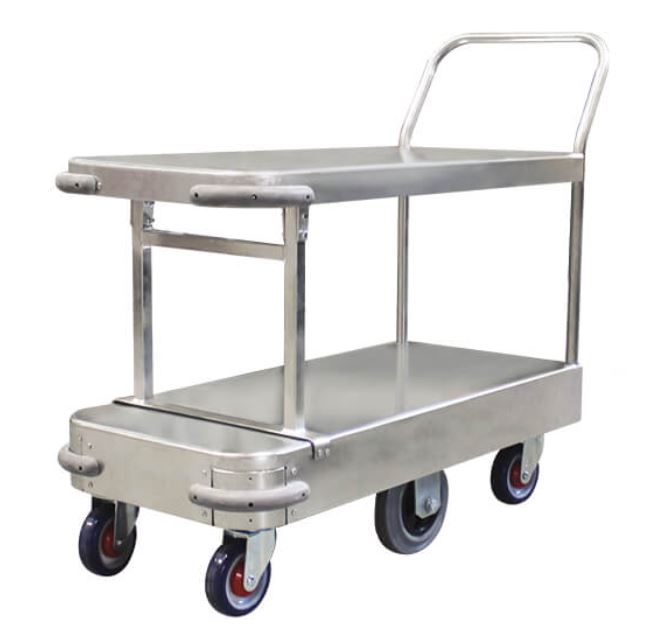 Narrow 6 Wheel Stock Trolley Twin Platform Single Handle PGR101 Trolley Richmond Rolling Solutions