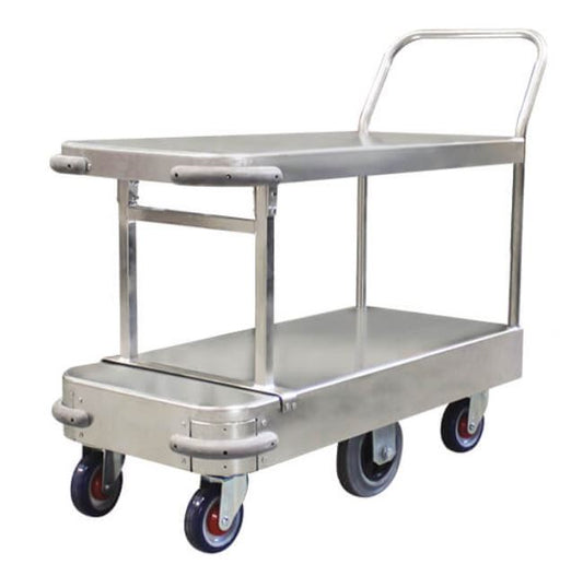 Narrow 6 Wheel Stock Trolley Twin Platform Single Handle PGR101 Trolley Richmond Rolling Solutions