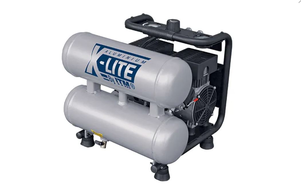 10l Compressor X-LITE AIR COMPRESSOR SILENT 1HP ALUMINIUM TWIN TANK 10L FAD 62L/MIN T ...